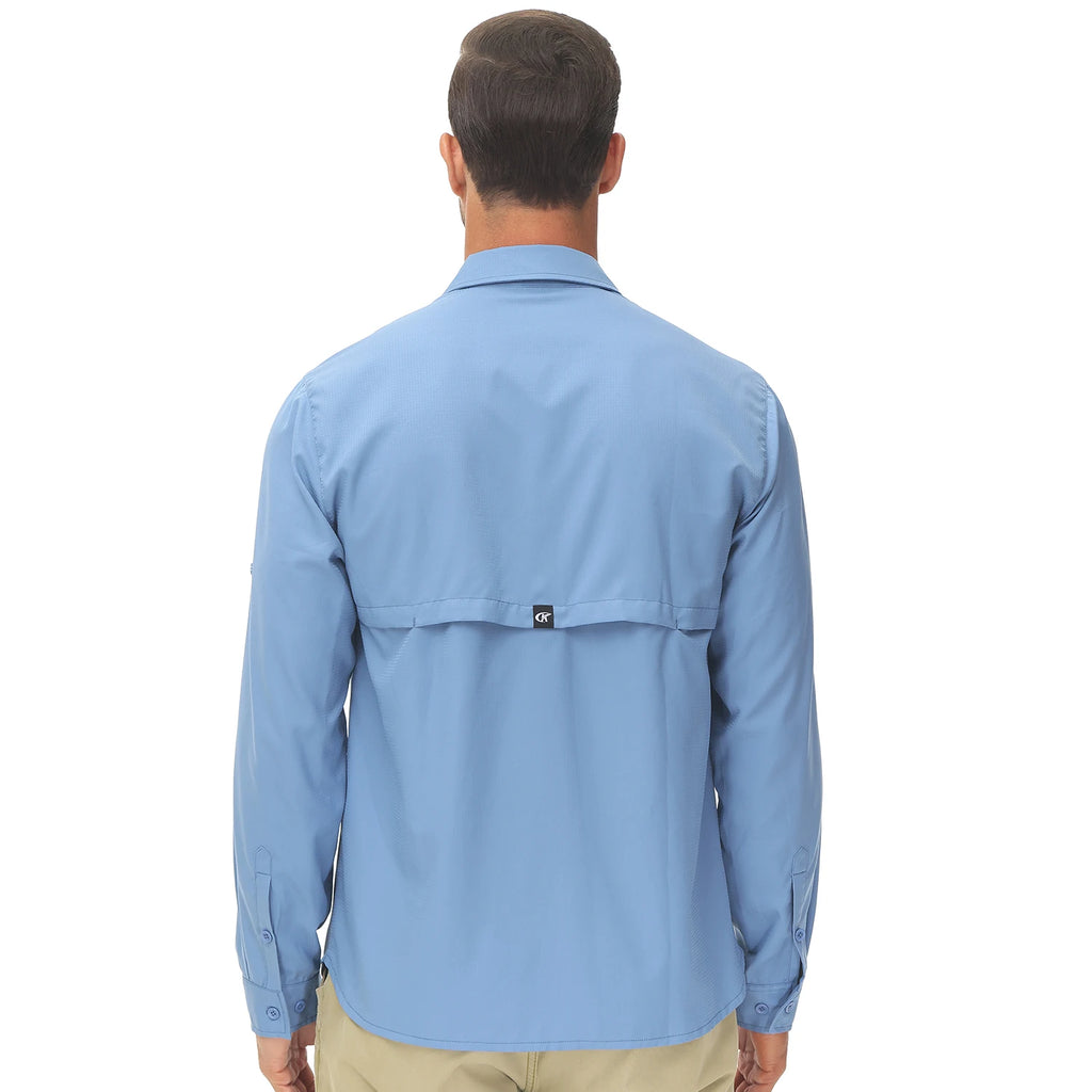 Men's UPF 50+ Long Sleeve Fishing Shirts Sun Protection Breathable Hiking Work Shirt Casual Button Down Shirt with Zipper Pocket